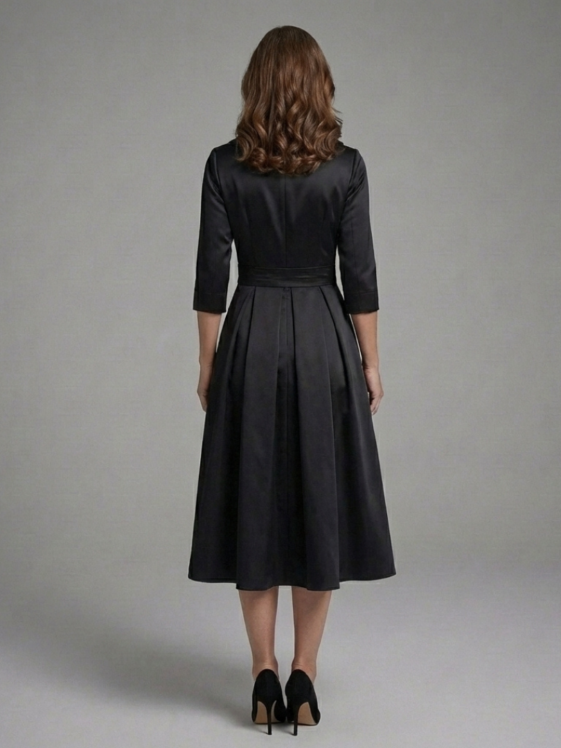 Genevieve | Three-Quarter Sleeve Wrap Bodice Midi Dress
