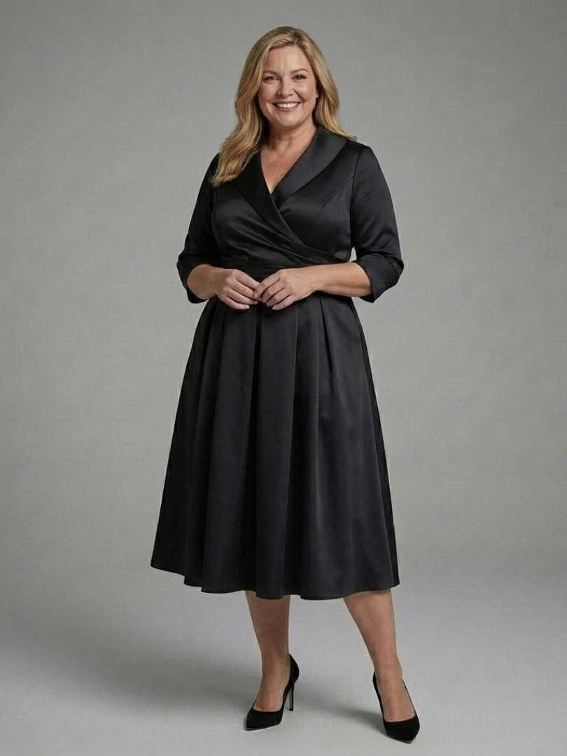 Genevieve | Three-Quarter Sleeve Wrap Bodice Midi Dress