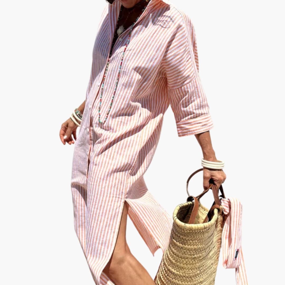 Women’s Midi Dress with Striped Pattern and Regular Fit