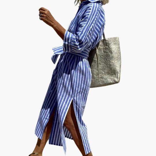 Women’s Midi Dress with Striped Pattern and Regular Fit