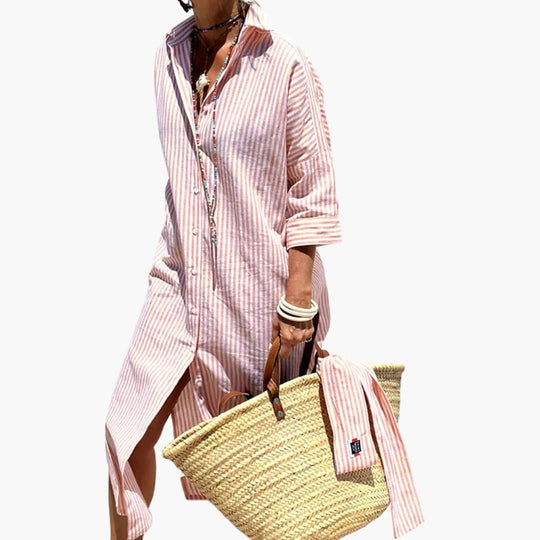 Women’s Midi Dress with Striped Pattern and Regular Fit