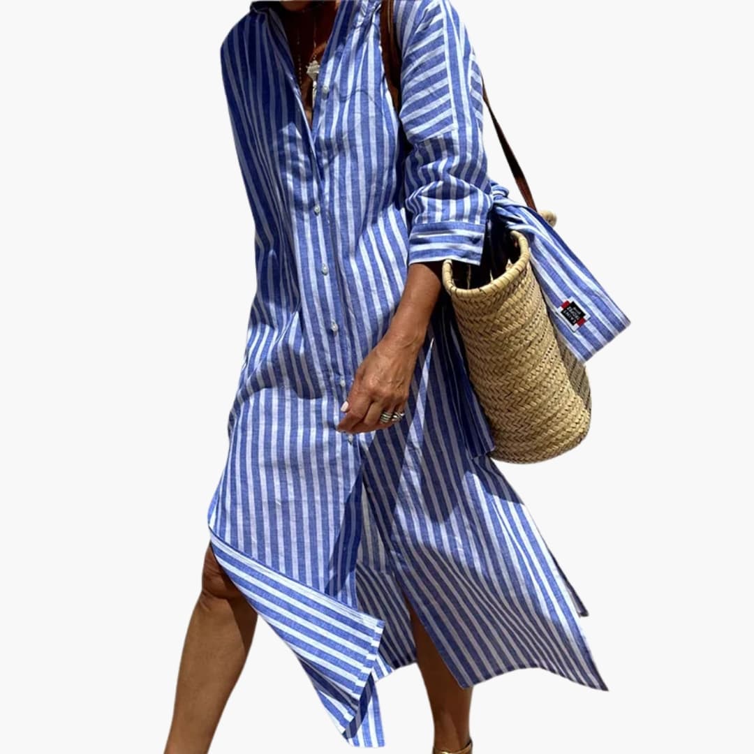 Women’s Midi Dress with Striped Pattern and Regular Fit