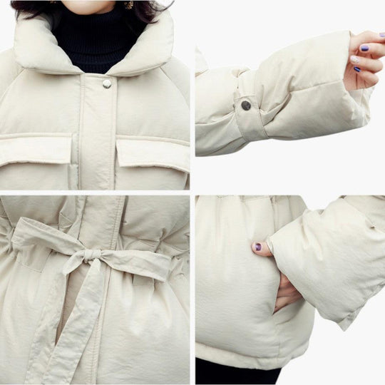Belted Puffer Jacket with Hood – Women's Winter Quilted Coat - Made by Jessica