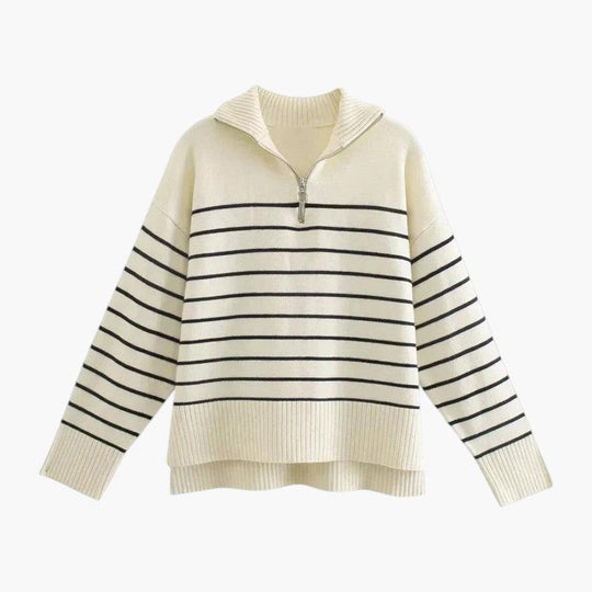 Women's Striped Jumper with Crew Neck and Long Sleeves