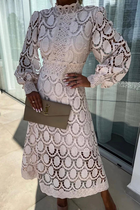 Women's Midi Dress with Lace Detailing and Flattering Fit