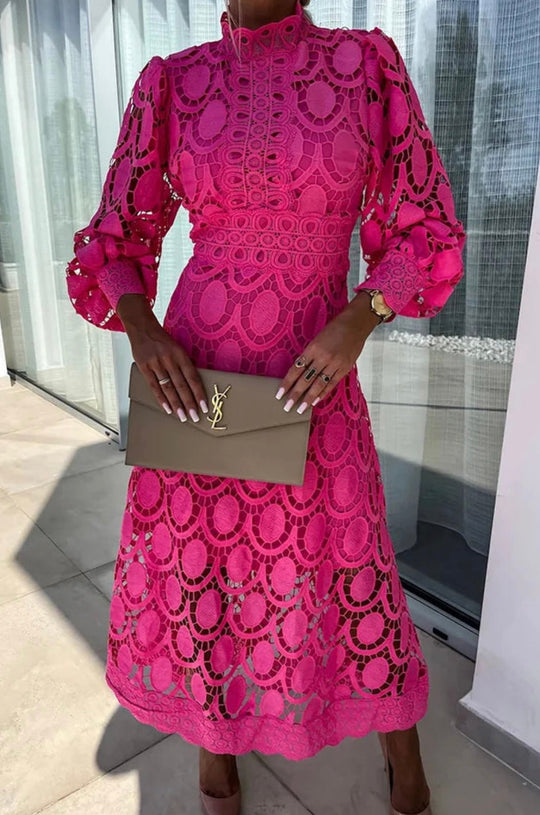 Women's Midi Dress with Lace Detailing and Flattering Fit