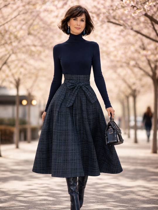 Elena | Knit Top and Plaid Maxi Skirt Set