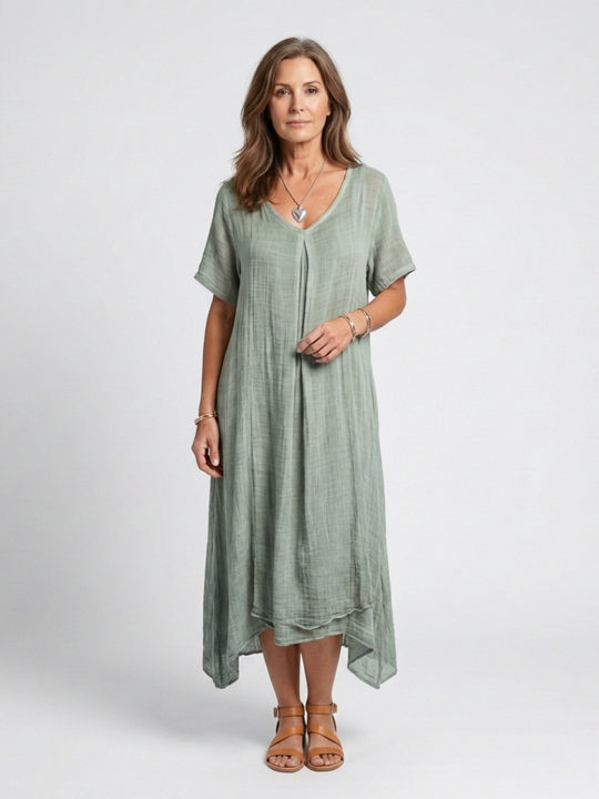 Marianne | Short Sleeve V Neck Midi Dress