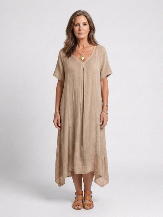 Marianne | Short Sleeve V Neck Midi Dress