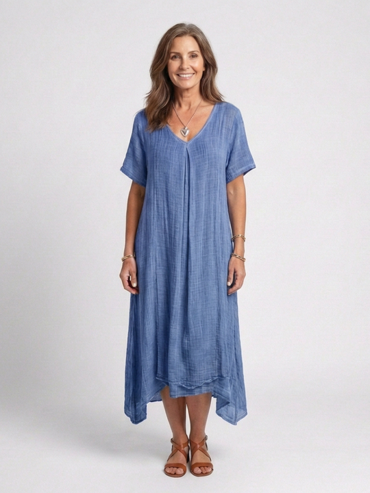 Marianne | Short Sleeve V Neck Midi Dress