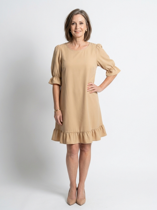 Helen | Short Sleeve Ruffle Hem Knee Length Dress