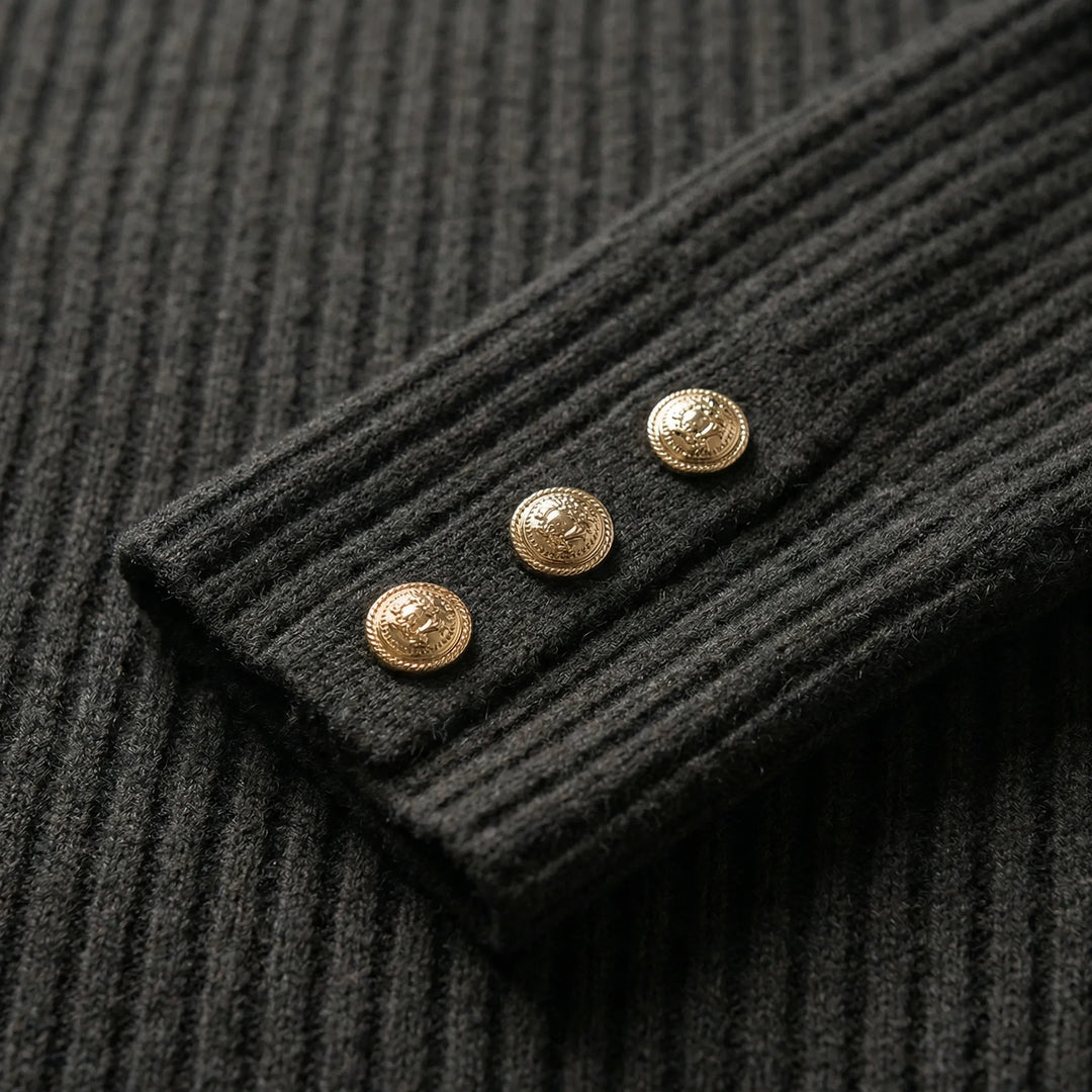 Women's Ribbed Crew Neck Jumper with Button Cuffs