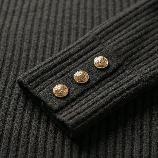 Women's Ribbed Crew Neck Jumper with Button Cuffs
