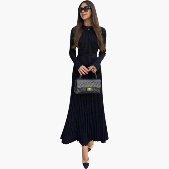 Women's Long Sleeve Maxi Dress with Ribbed Texture and Simple Fit