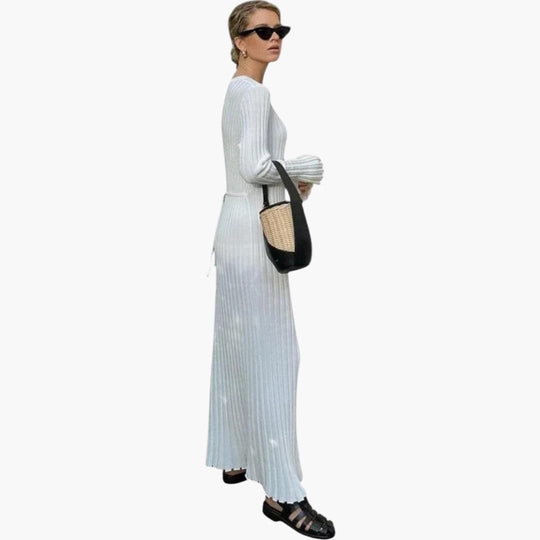 Women's Long Sleeve Maxi Dress with Ribbed Texture and Simple Fit