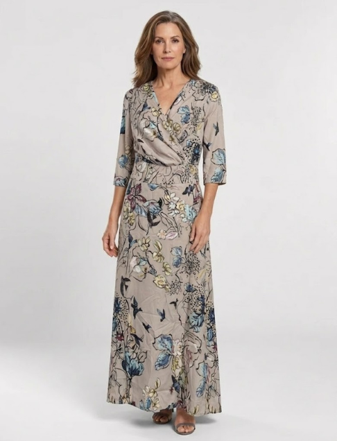 Margaret | Three Quarter Sleeve Floral Maxi Wrap Dress
