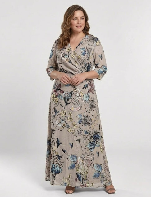 Margaret | Three Quarter Sleeve Floral Maxi Wrap Dress