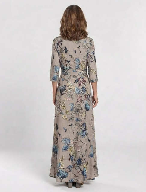 Margaret | Three Quarter Sleeve Floral Maxi Wrap Dress