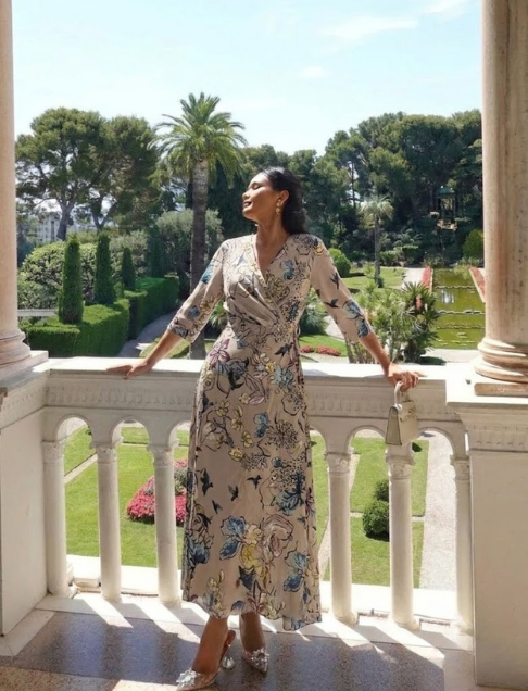 Margaret | Three Quarter Sleeve Floral Maxi Wrap Dress