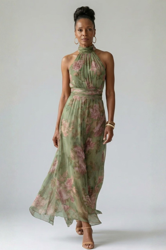 Mirelle | Gathered Halter Midi Dress