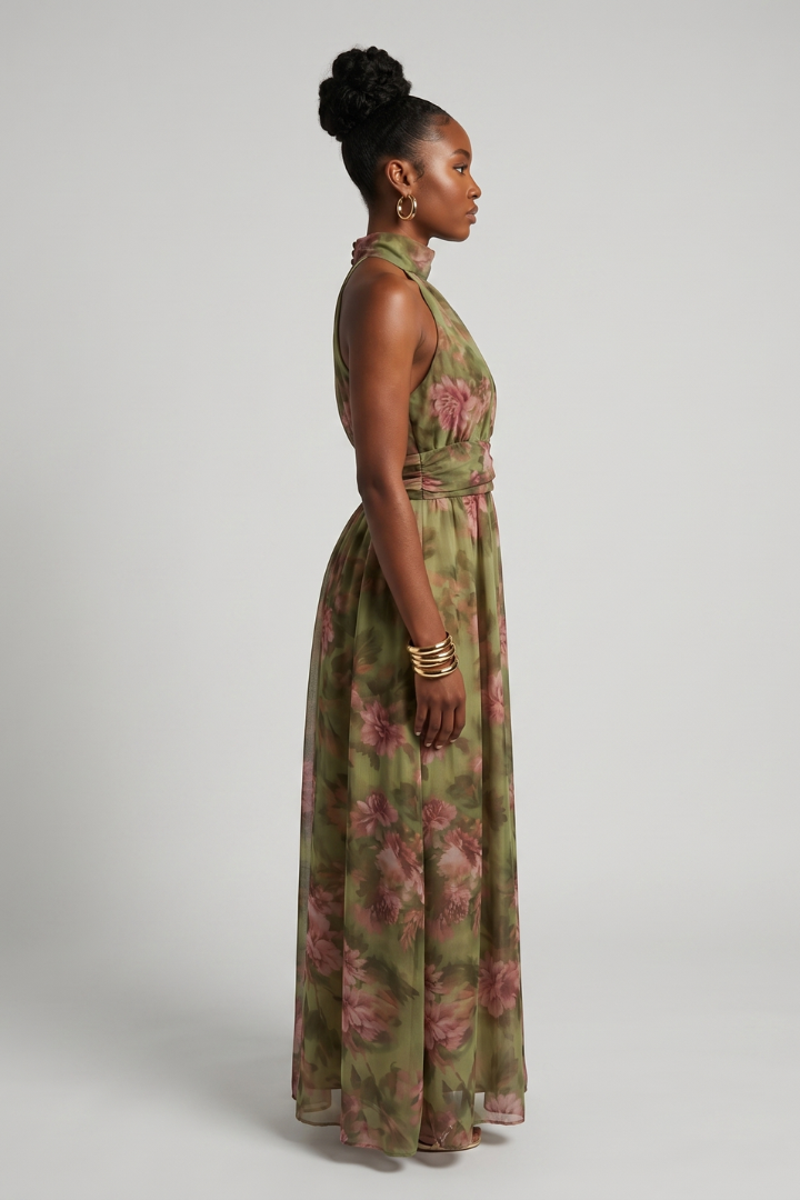 Mirelle | Gathered Halter Midi Dress
