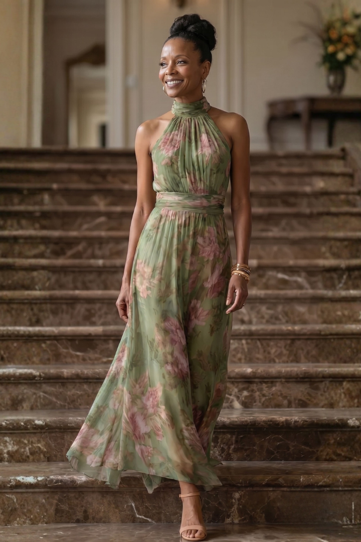 Mirelle | Gathered Halter Midi Dress