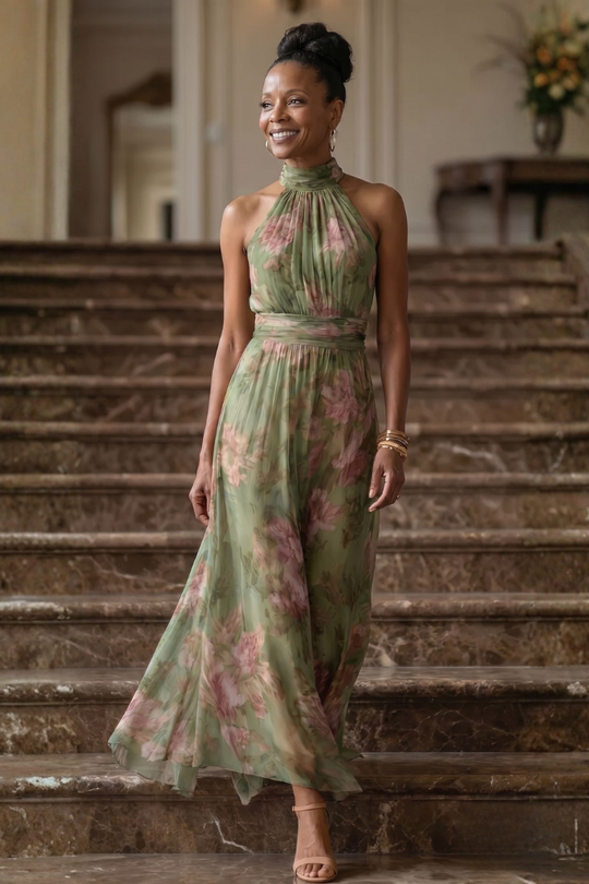 Mirelle | Gathered Halter Midi Dress