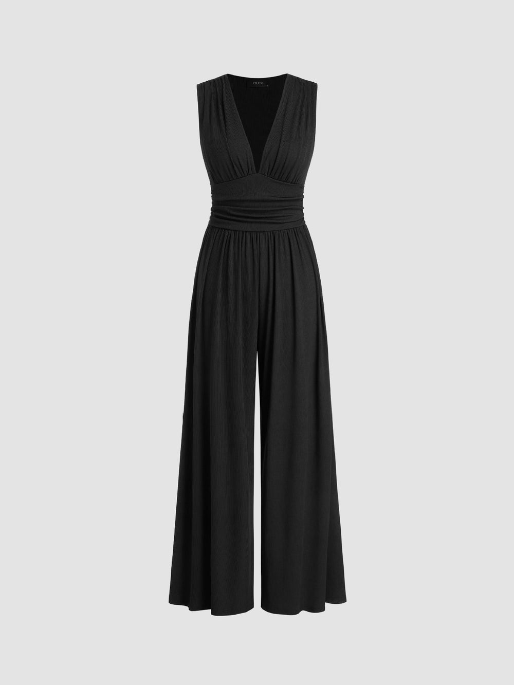 Women's Sleeveless Wide-Leg Jumpsuit with Ribbed Texture and Comfortable Fit