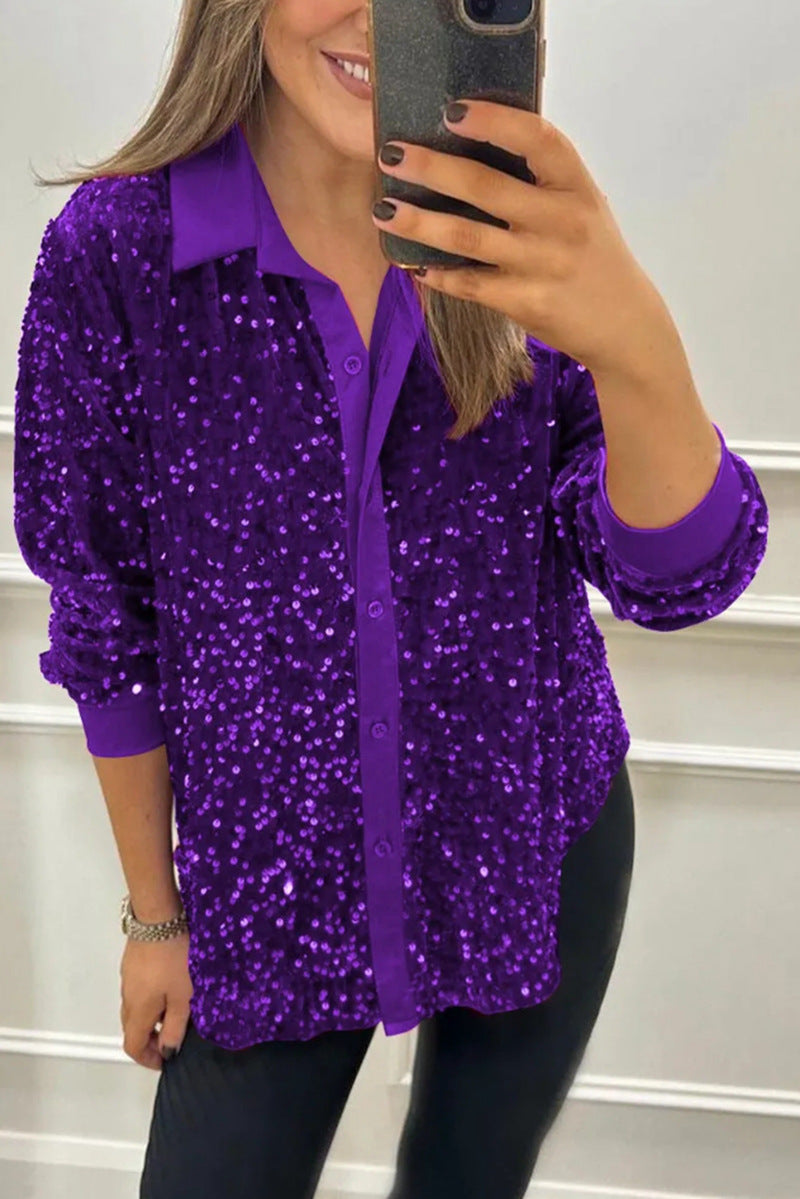 Women's Shimmer Sequin Shirt with Elegant Design and Comfortable Fit