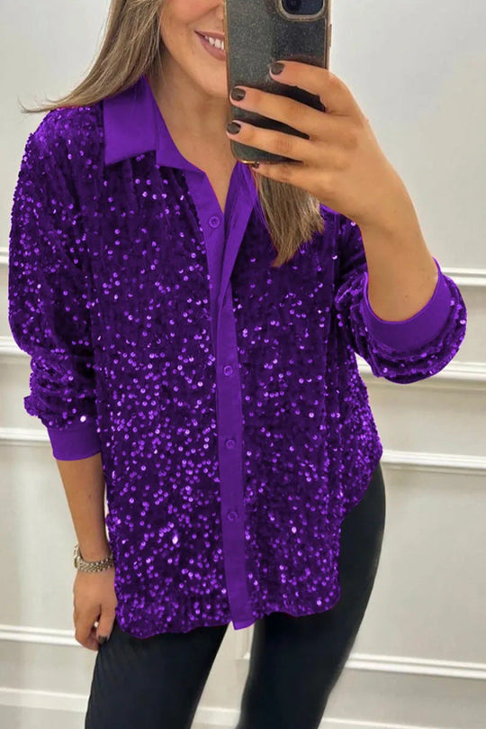 Women's Shimmer Sequin Shirt with Elegant Design and Comfortable Fit