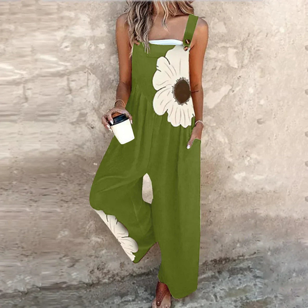 Women's Dungaree with Adjustable Straps and Statement Print
