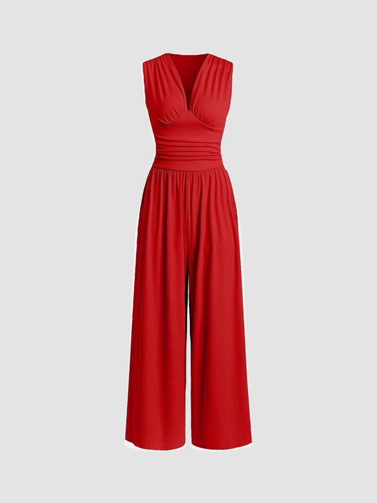 Women's Sleeveless Wide-Leg Jumpsuit with Ribbed Texture and Comfortable Fit