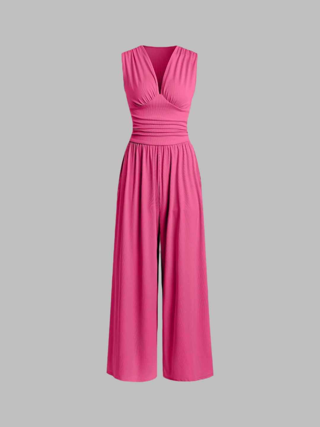 Women's Sleeveless Wide-Leg Jumpsuit with Ribbed Texture and Comfortable Fit