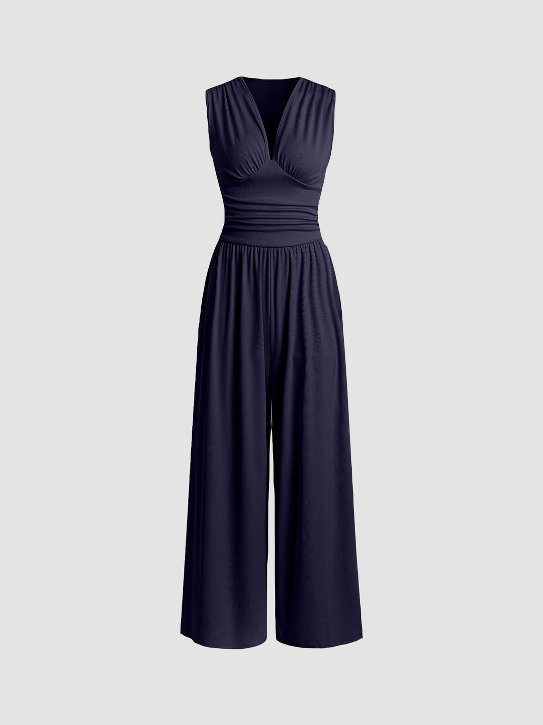 Women's Sleeveless Wide-Leg Jumpsuit with Ribbed Texture and Comfortable Fit
