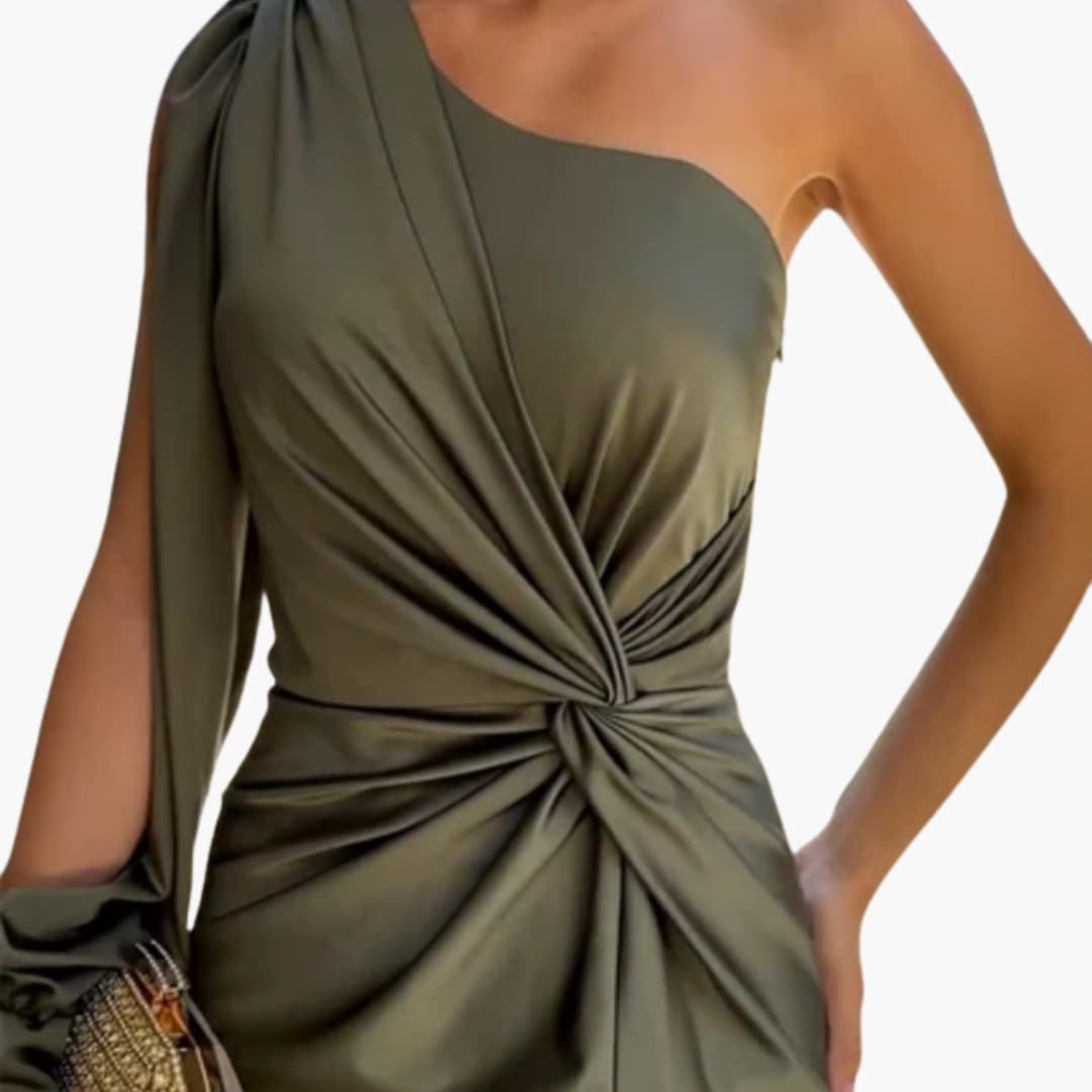 Women’s Midi Dress with Asymmetrical Neckline