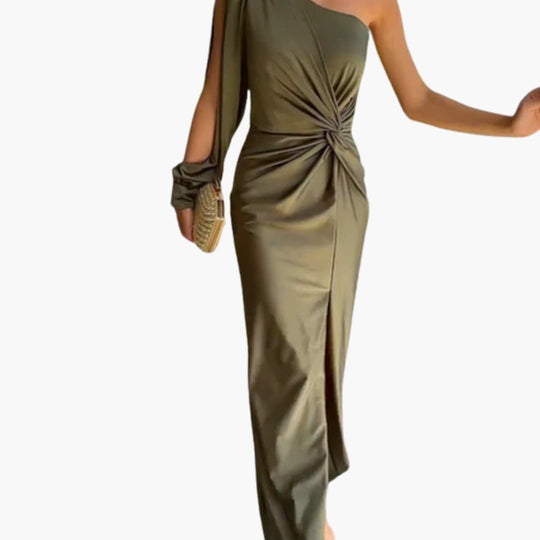 Women’s Midi Dress with Asymmetrical Neckline