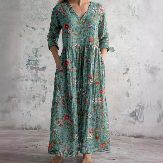 Women's Summer Dress with V-Neck and Floral Pattern