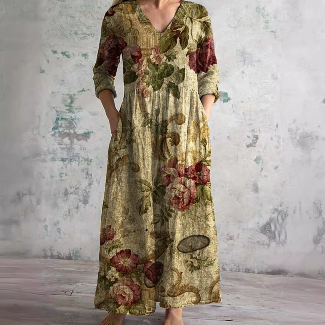 Women's Summer Dress with V-Neck and Floral Pattern