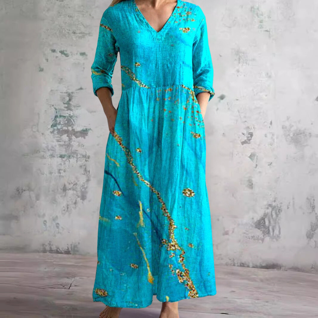 Women's Summer Dress with V-Neck and Floral Pattern