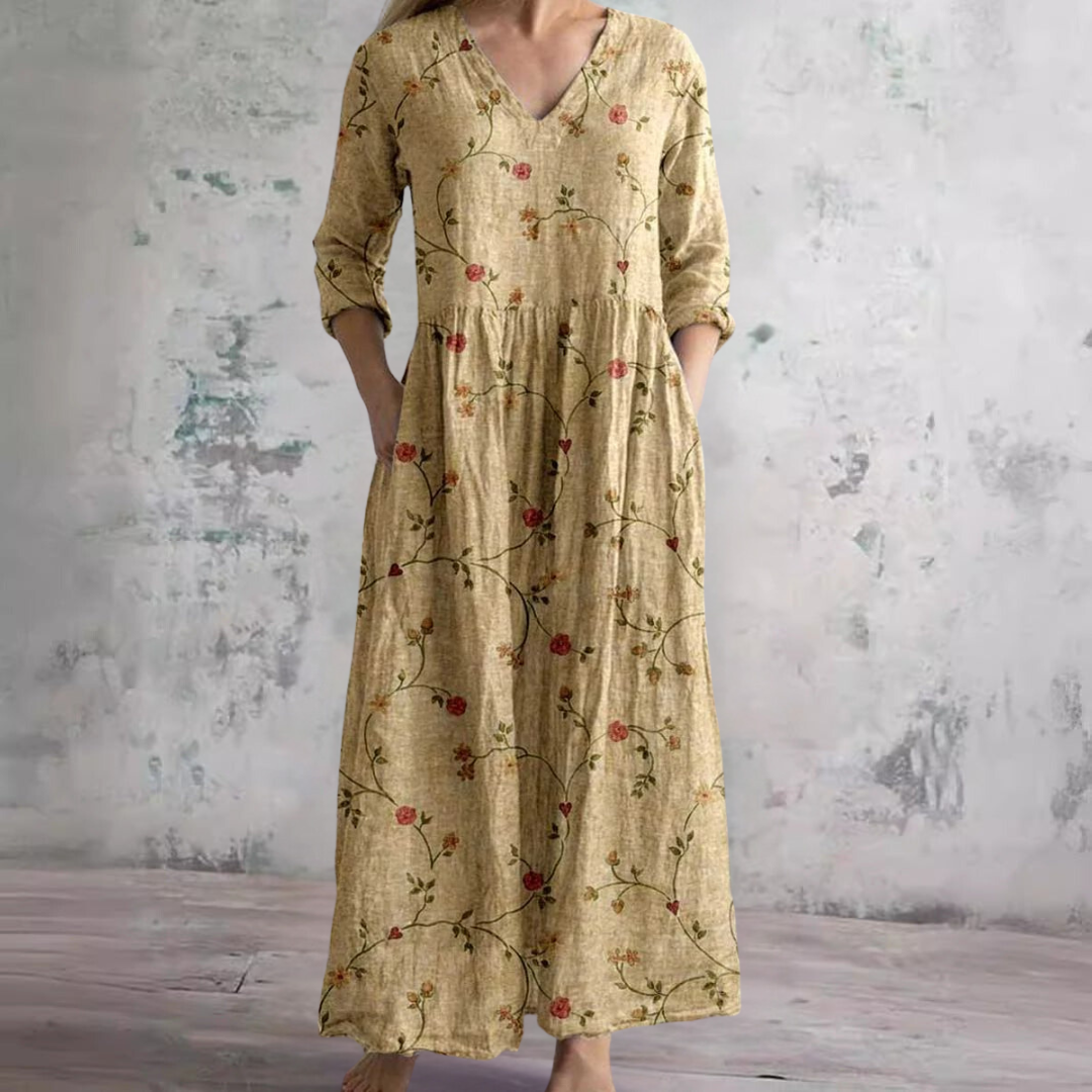 Women's Summer Dress with V-Neck and Floral Pattern