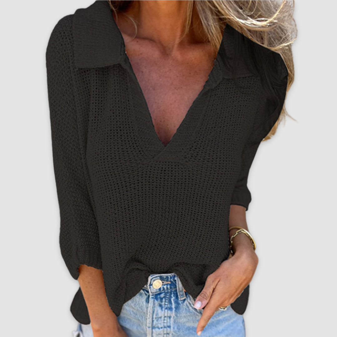 Women's V-Neck Top with Relaxed Fit and Breathable Blouse