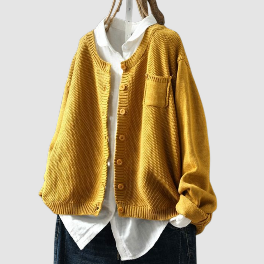 Women's Knit Cardigan with Chest Pocket and Classic Button Closure