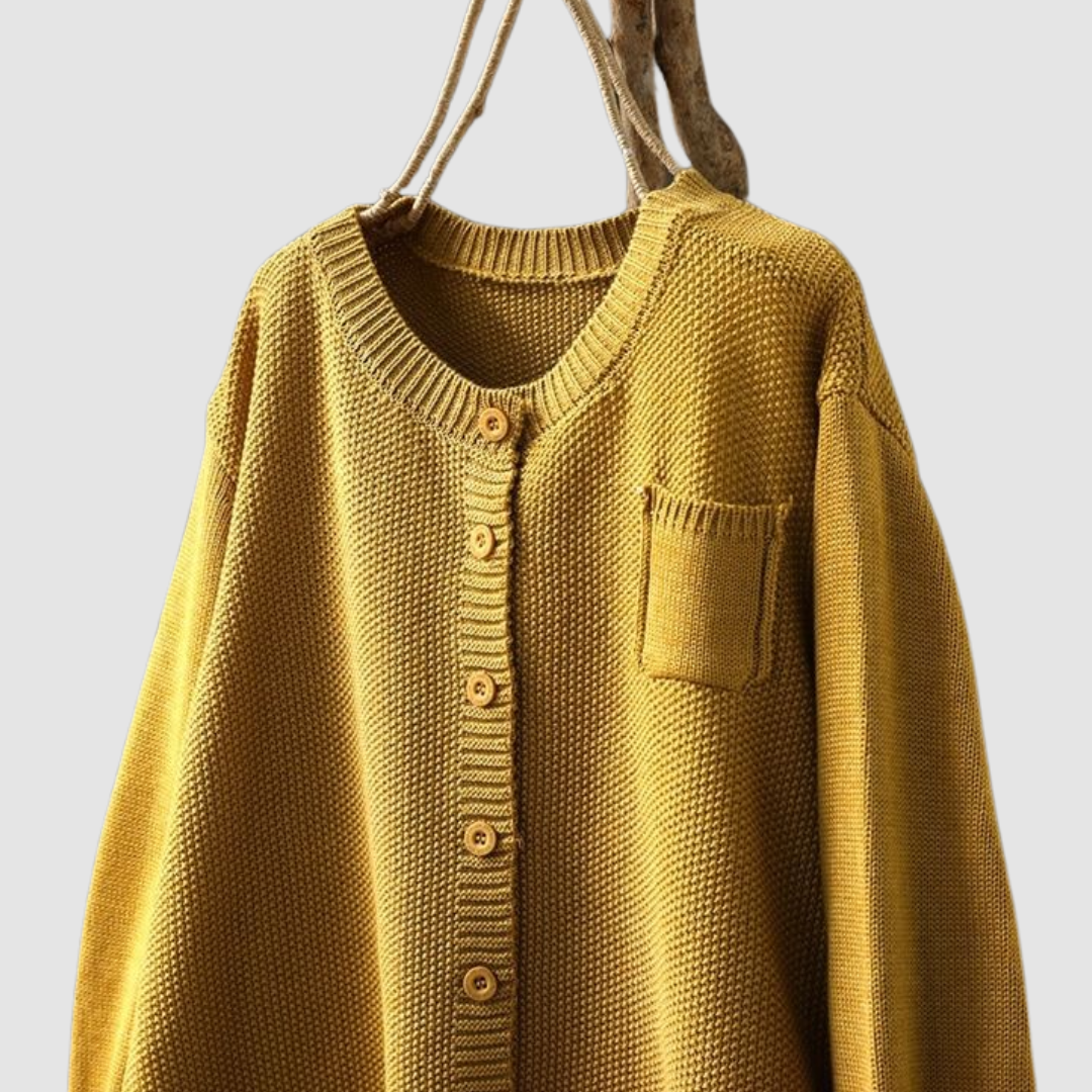 Women's Knit Cardigan with Chest Pocket and Classic Button Closure