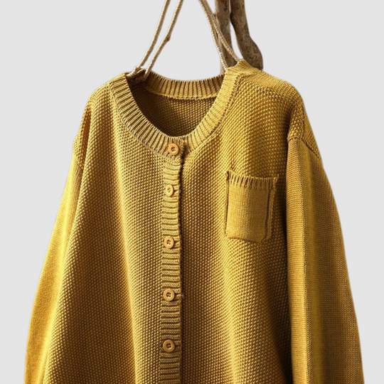 Women's Knit Cardigan with Chest Pocket and Classic Button Closure