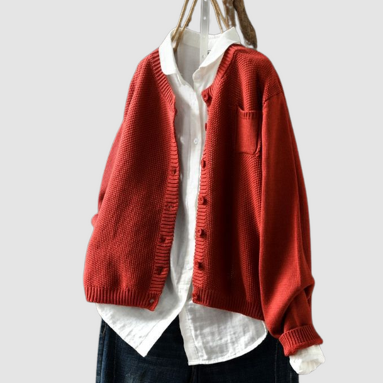 Women's Knit Cardigan with Chest Pocket and Classic Button Closure