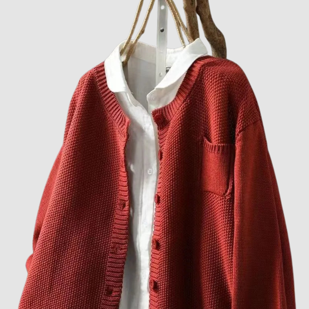 Women's Knit Cardigan with Chest Pocket and Classic Button Closure