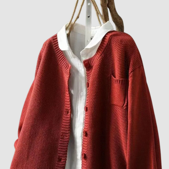 Women's Knit Cardigan with Chest Pocket and Classic Button Closure