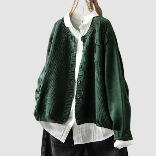 Women's Knit Cardigan with Chest Pocket and Classic Button Closure