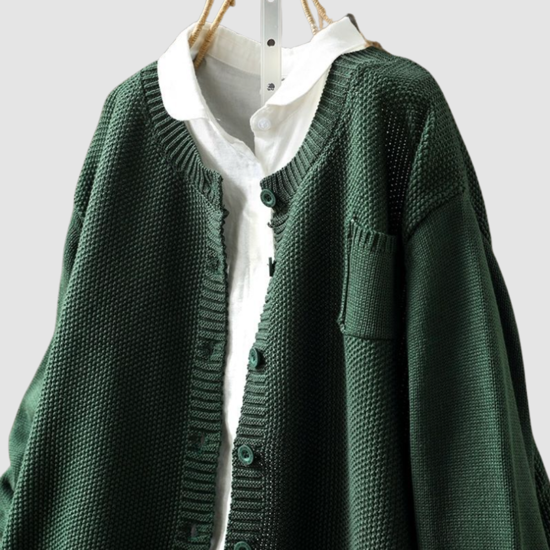 Women's Knit Cardigan with Chest Pocket and Classic Button Closure
