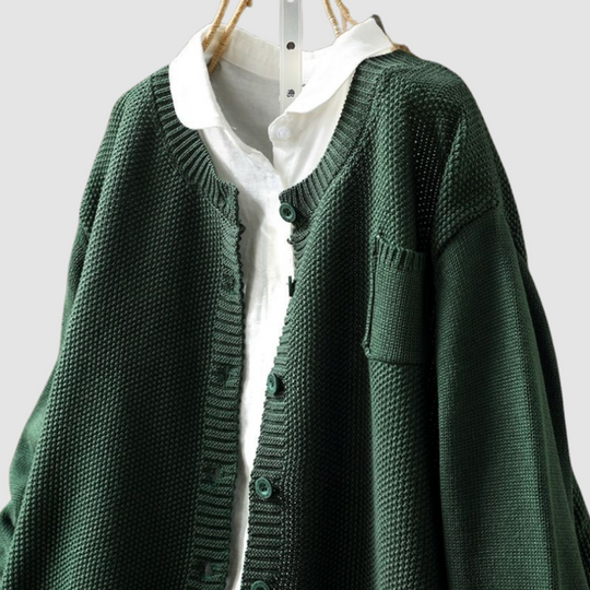 Women's Knit Cardigan with Chest Pocket and Classic Button Closure